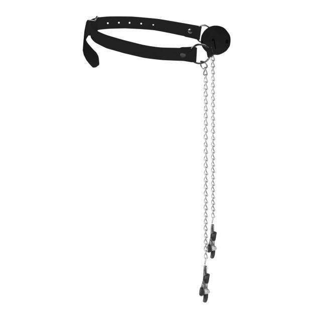 Breathable Ball Gag With Nipple Clamps – Black Bondage