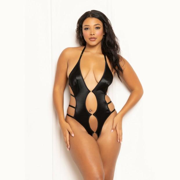 Lame Teddy With Keyholes – One Size – Black Lingerie