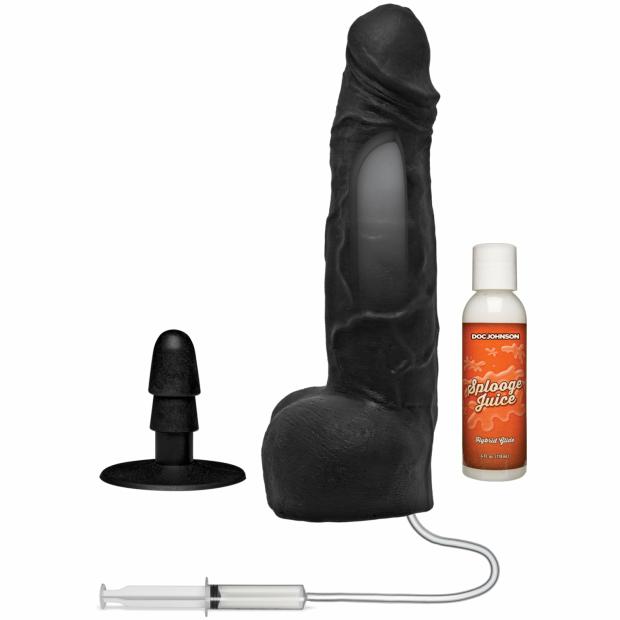 Merci – 10 Inch Dual Density Squirting Cumplay Cock With Removable Vac-U-Lock Suction Cup – Black Dildos