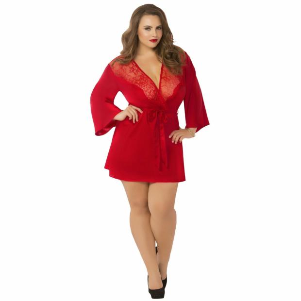 Satin & Eyelash Robe – Queen Size – Red Lingerie