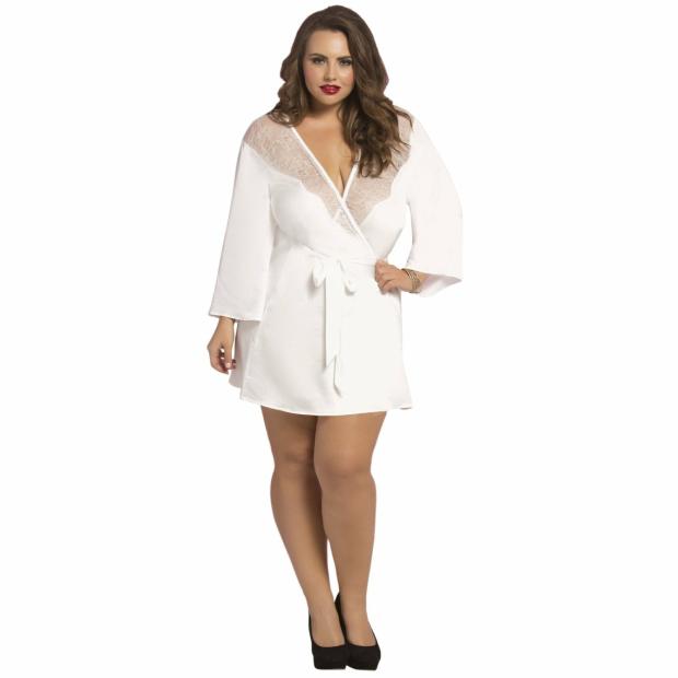 Satin & Eyelash Robe – Queen Size – White Lingerie